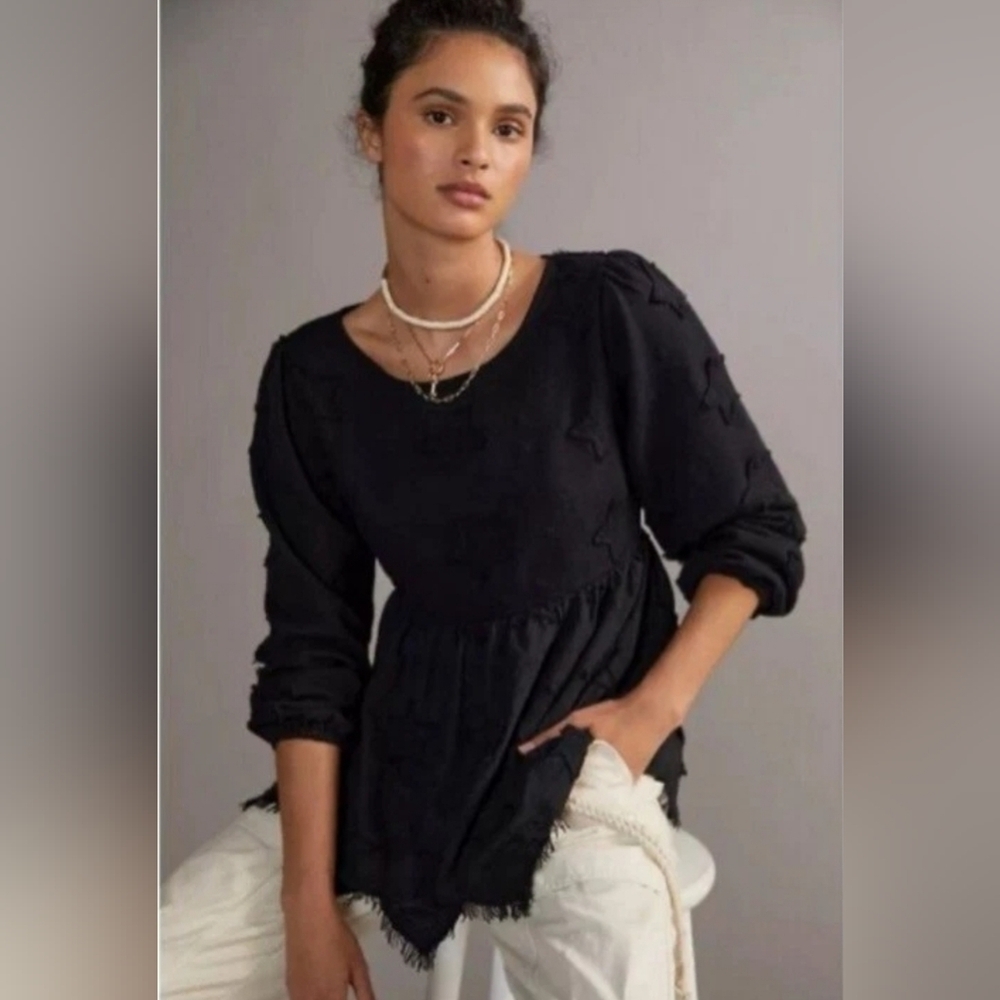 ☀️ Forever That Girl Womens XS Blouse Embroidered Stars Top Shirt Anthropologie